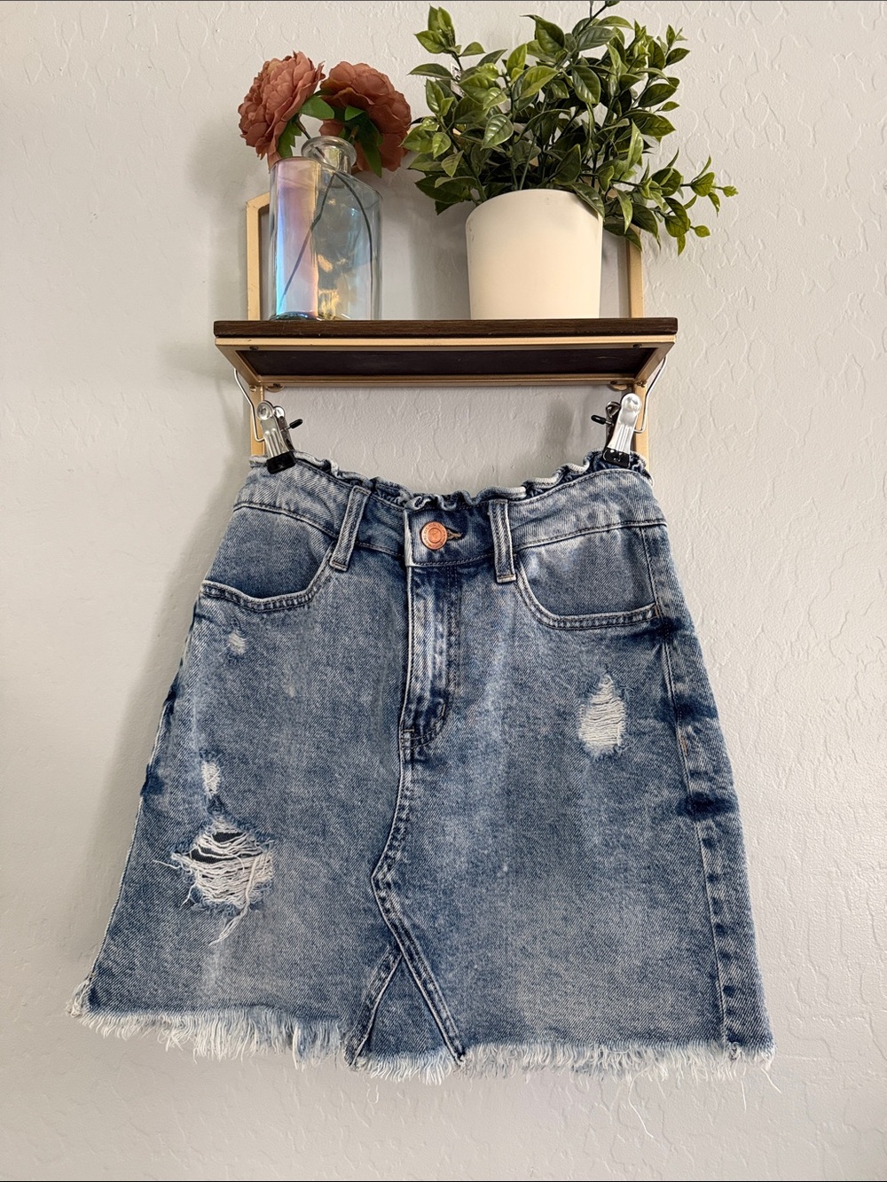 SO Distressed Washed Denim Skort - Blue